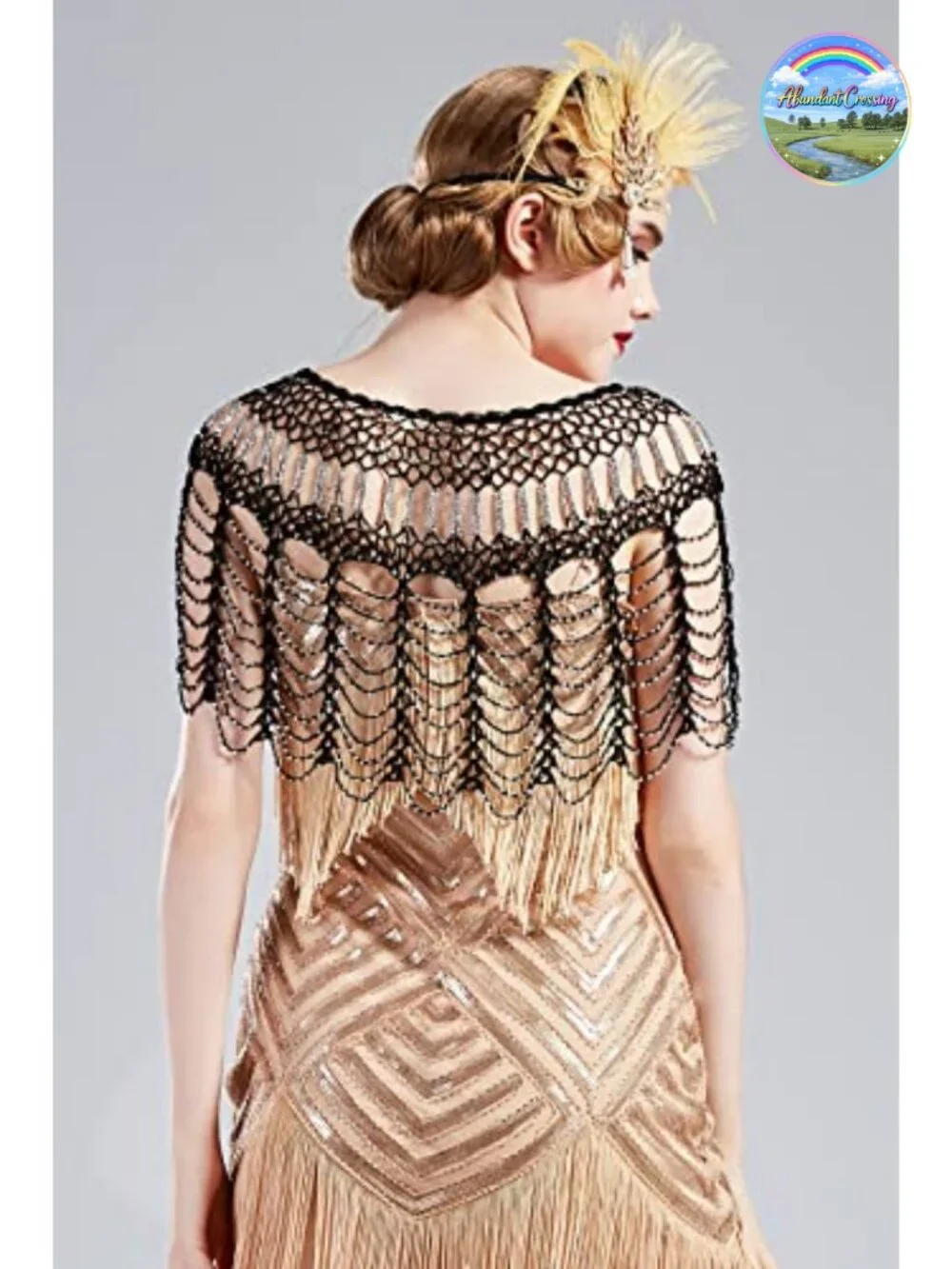 Beaded Evening Cape Shawl Wrap One Size Gatsby 1920s Cover Up